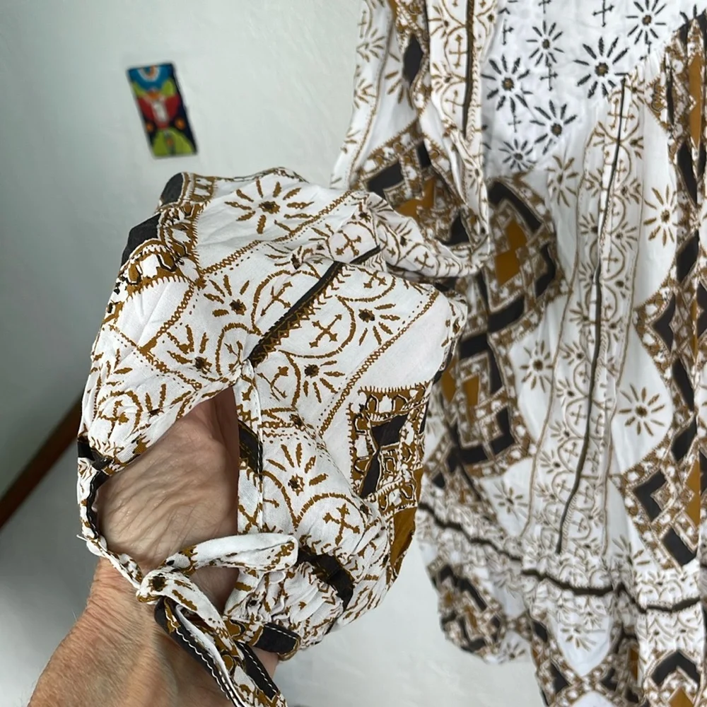 Free People NWOT Down by‎ The Bay Tunic Boho Long Sleeve Deep V neck Medium